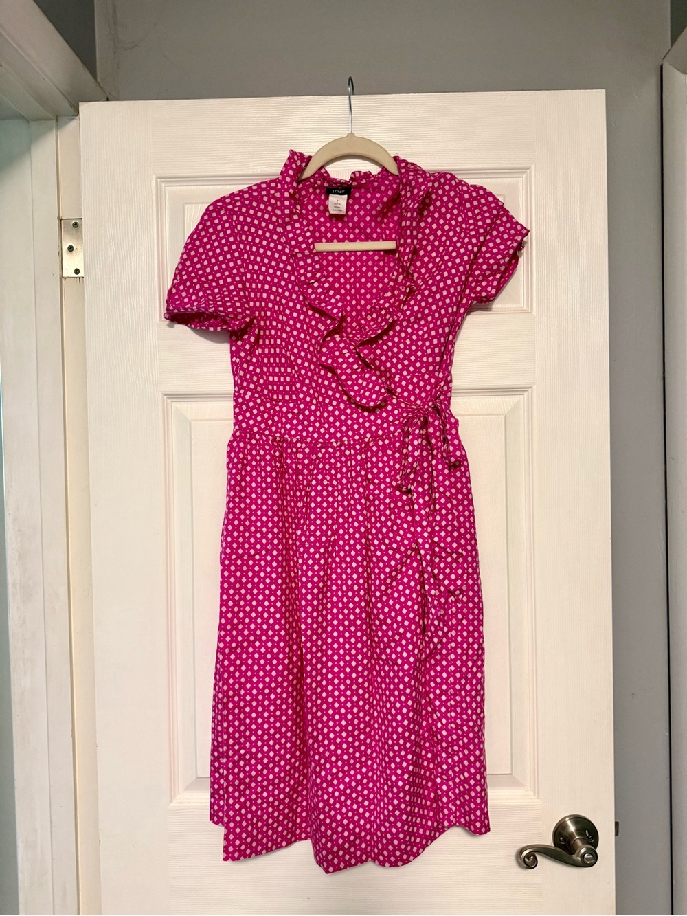 J Crew Pink Polka Dot Ruffle Wrap Dress